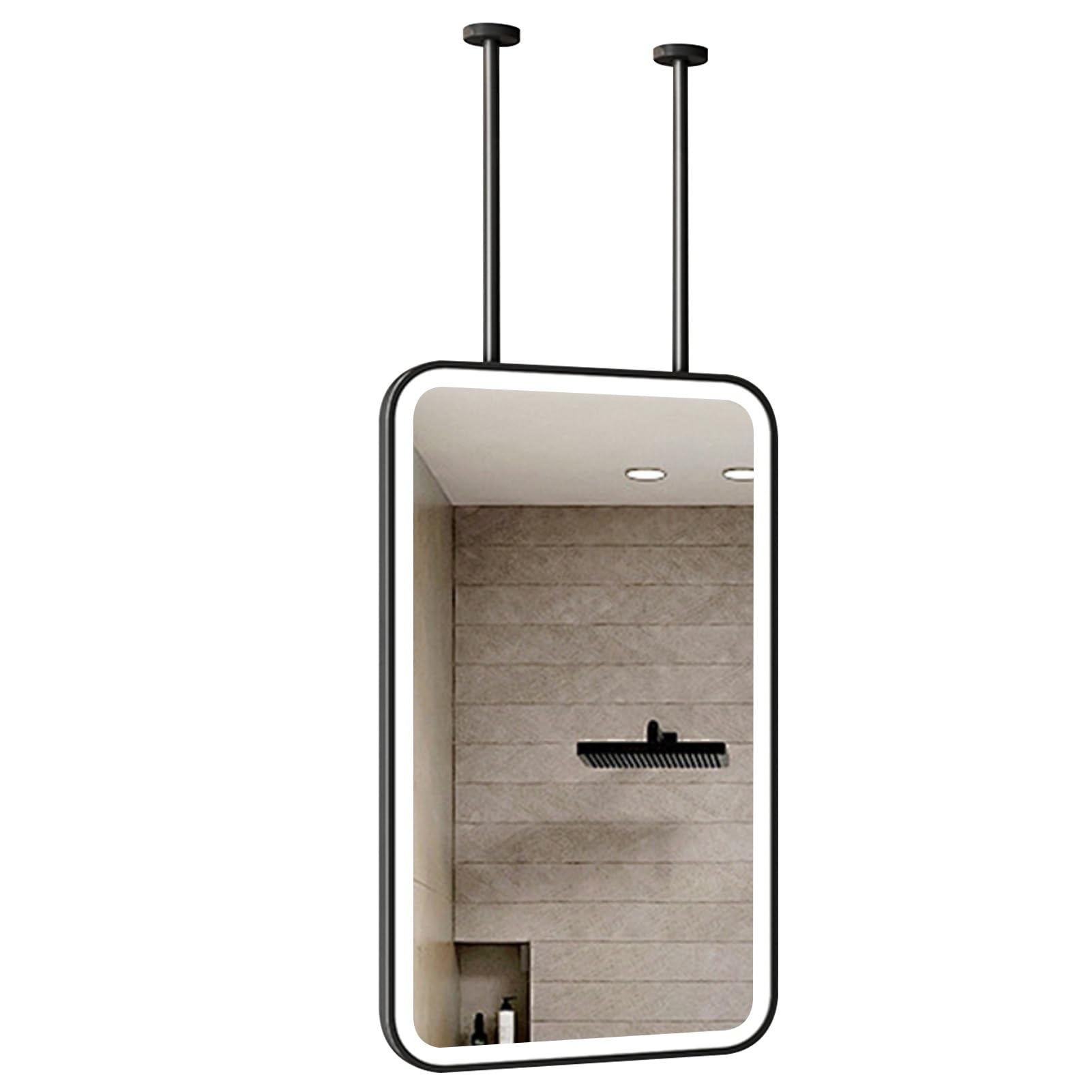 ITOSUI Large Led Mirror for Ceiling Hanging Decor, Black Metal Frame Mirror with Double Boom, Modern Rectangular Decor Mirrors for Entryway Washroom, Black(40cmx70cm)