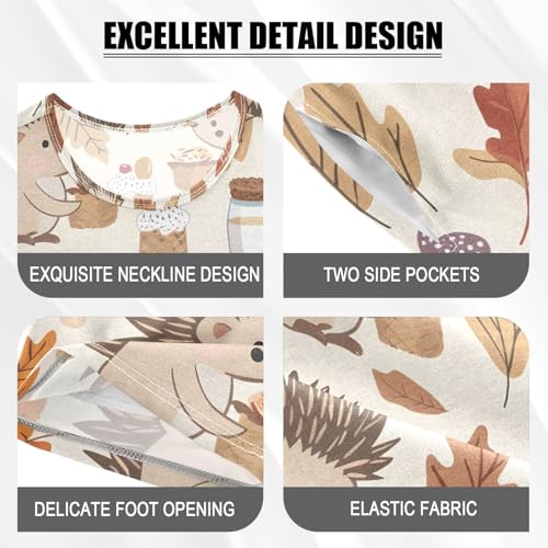 ALAZA Hedgehog Leaves Autumn Cartoon Pajamas Short Sleeve 2 Piece Sleepwear Top and Bottom Pajama Set Unisex4