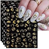 IDDFEVE Gold Sun Nail Art Stickers - Sliver Moon Star Self-Adhesive 3D Nail Decals for DIY Golden Slivery Manicure (6 Sheets)