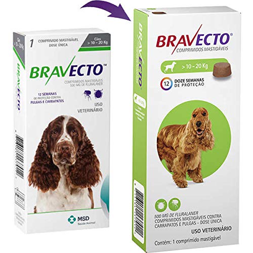 Antipulgas e Carrapatos Bravecto para Cães de 10 a 20kg - 1 Comprimido