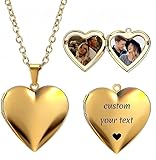 FLYANRUI Personalized Photo Locket Necklace, 18K Gold Platinum Finish, 20-Inch Chain, Custom Picture Lockets, Gifts for Women, Mother's Day (Gold Heart-Classic style, Photo or Text customized)