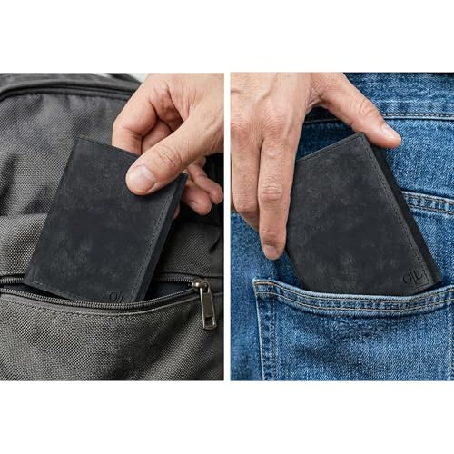 Image of Tri fold Leather Wallet for Men with RFID | Slim Wallets for Men with 1 ID and 6 Credit card slots | Front Pocket Minimalist