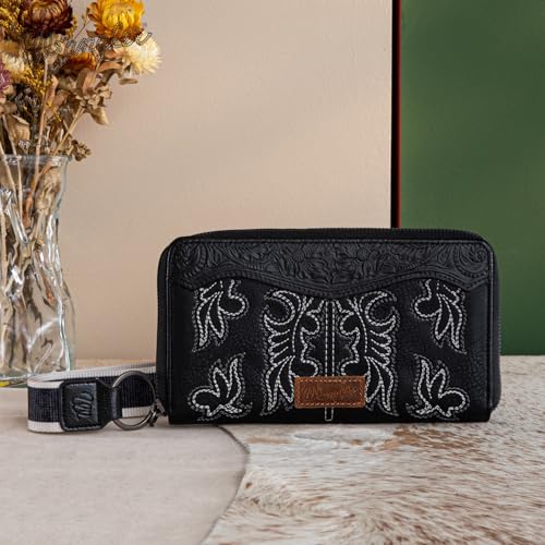 Image of Wrangler Wristlet Wallets Western Wallet for Women Floral Tooled Womens Wallet Boot Stitch Purses