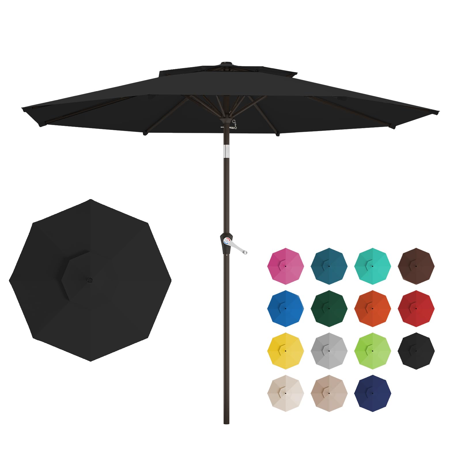 10ft 2-tiers outdoor patio umbrella, outdoor table umbrella with push button tilt and crank, vented large market umbrella 8 sturdy ribs uv protection for pool, deck, backyard, garden (black)