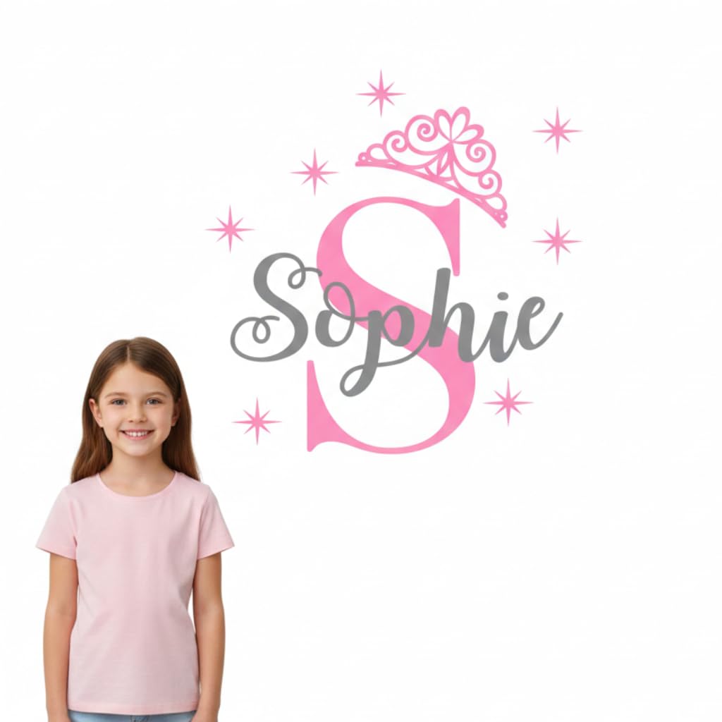 Personalised Princess Name Wall Sticker for Girls – Custom Initial & Monogram Decal, Nursery & Kids’ Bedroom Decor - JR Decal