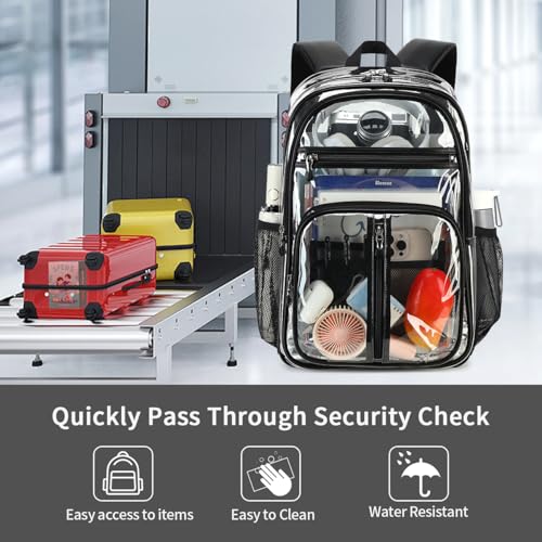 Image of Cusangel Clear Backpack Heavy Duty for Stadium events,TPU 16in BookBag | See Through Large Capacity 6 Pocket Stitch durable plastic bag,For School work Warehouses Airport security,check(Black)