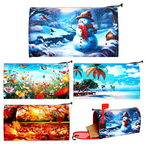 Teenyyou 4 Pcs Seasonal Mailbox Covers Magnetic Standard Size 21 x 18 Inches Summer Autumn Winter Spring Mailbox Covers Waterproof for Outdoor Yard Home Garden Decoration