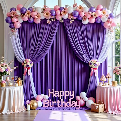 Image of 30ftx15ft Purple Backdrop Curtains for Parties, Wrinkle Free Polyester Purple Photo Backdrop Drapes 6 Panels 15 ft Long Back Drop Cloth for Wedding Birthday Photography Background Party