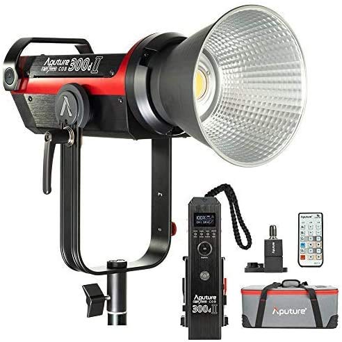 Aputure 300D II Led Video Light with 3.9-9.1 Feet Light Stand V-Mount 55000lux@0.5M 5500k Sidus Link App Control 8 Built-in Lighting Effects 2.4G 100m Wireless Remote Control USB Firmware Upgrade