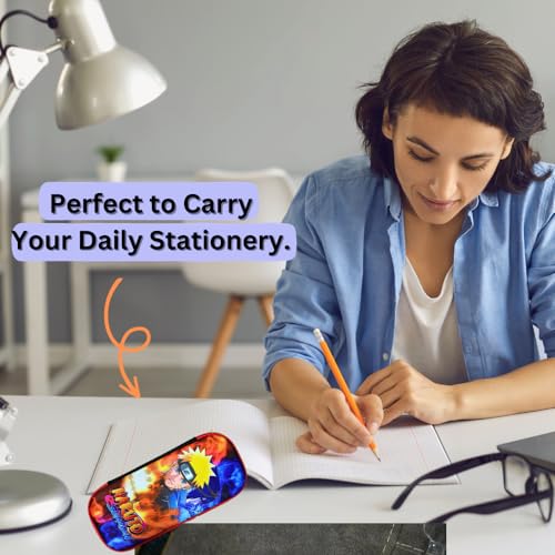Image of Funfob Polyester Pencil Box For School College For Pen Pencil Or Other Stationery Products Pencil Pouch Travel Or Cosmetic Case (Naruto Shippu), Multicolor