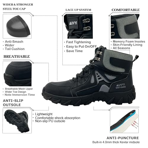 Waterproof Work Boots For Men - Steel Toe Boots Durable Comfortable Wide Toe Safety Shoes with Slip & Oil Resistant Outsole,Indestructible Construction2