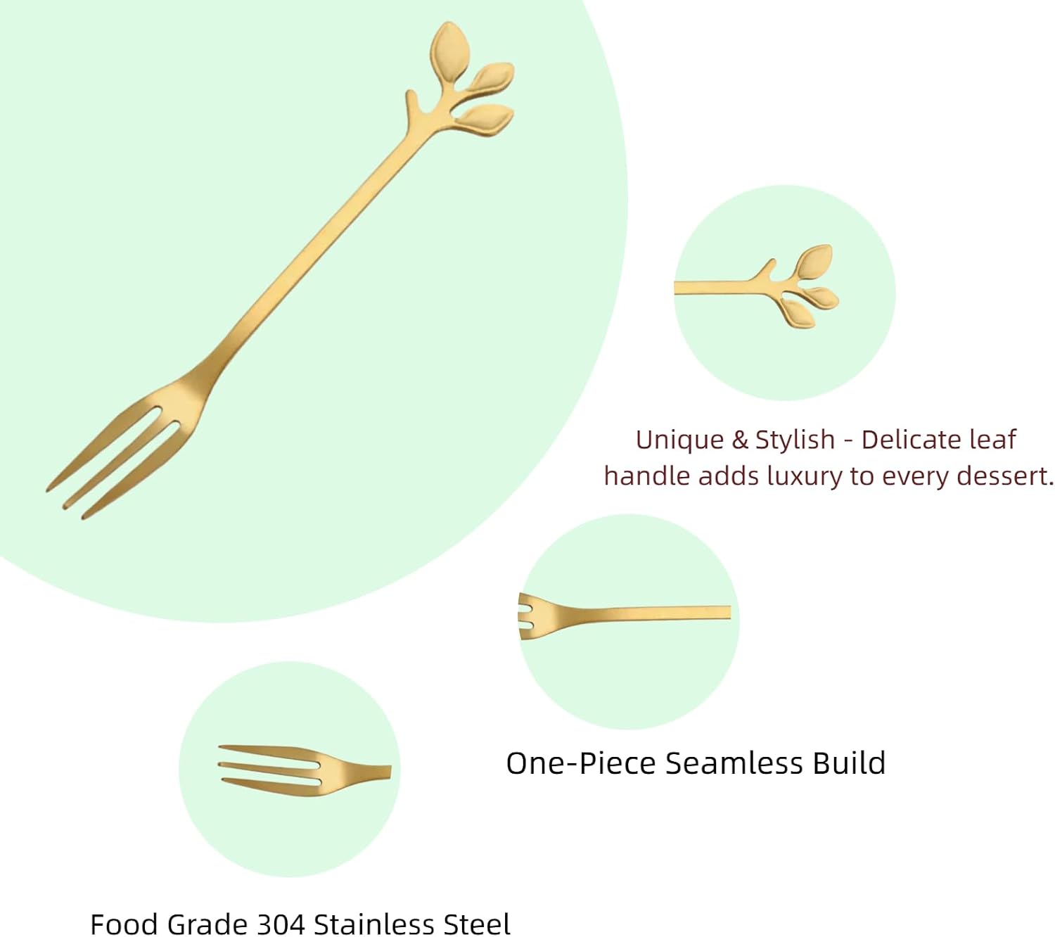4 Pack Mini Leaf Dessert Forks, 4.7 Inch Elegant Stainless Steel Forks for Fruit, Appetizers, Cake & Salad, Kitchen Accessories for Weddings, Parties, Cocktail Parties & Home Use - Gold