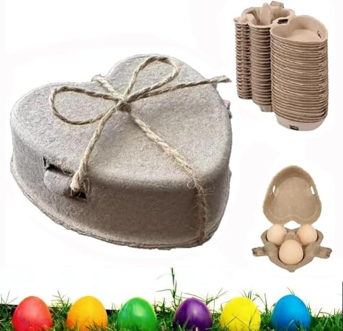 Lot de 30 boîtes à œufs de Pâques en forme de cœur, plateaux en papier de 14,4 cm avec corde pour 3 œufs, boîte à œufs de poule, plateau de rangement en carton pour cuisine, marché, fête à la ferme