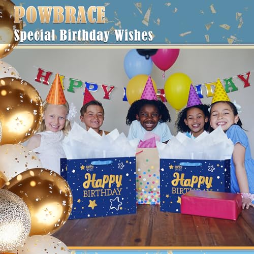 Image of 13 inch Black + Blue Happy Birthday Gift Bag with Tissue Paper and Greeting Card for Party,Happy Birthday Gift Bag for Men Women, Gift Bags Medium size(2 PCS Black & Blue)