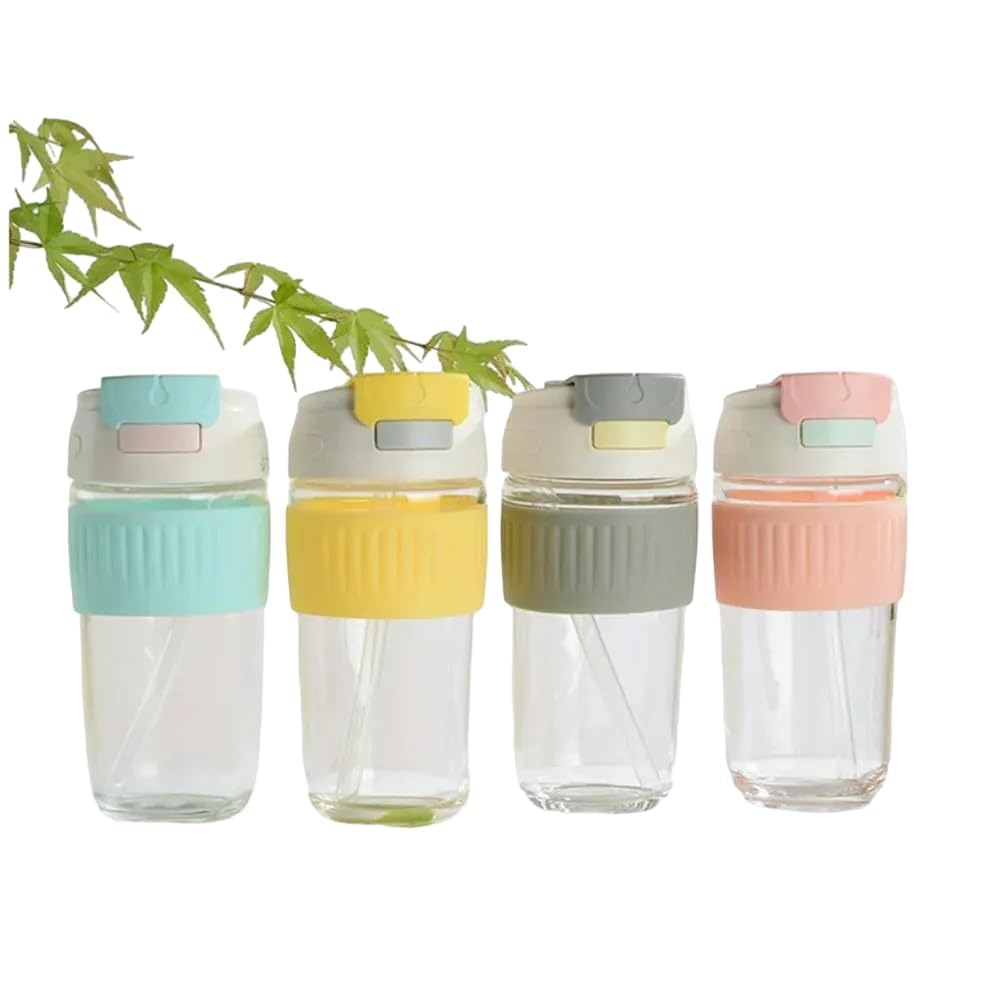 HEJISUN Reusable Glass Coffee & Juice Mug Shaker with Lid & Straw, 500ml Tumbler Anti-Slip Silicone Band, Leak-Proof Travel Cup Sipper for Hot & Cold Drinks (Set of 1)