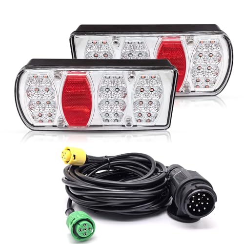 AOJO Kit Feux de Remorque LED 13 Broches 7 Fonctions avec 5m Câble Set, 12V 24V Universel, Imperméable, Approuvé ECE