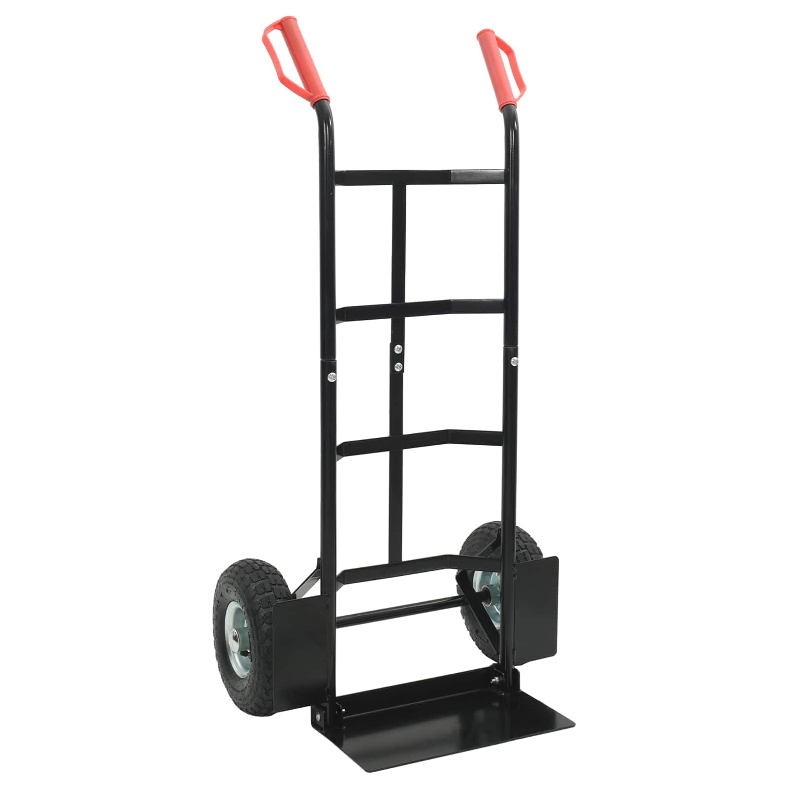 Carrello pieghevole in acciaio, portata 200 kg, carrello di trasporto con pneumatici e maniglia regolabile in altezza, carrello a mano per magazzino, garage, giardino, nero/rosso