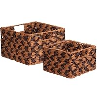 WEAVELYRICS Wicker Baskets, Decorative Storage Boxes with Handles, Rectangular Plastic Wicker Woven Storage Basket for Organizing, 2 Pack Large and Small (Brown & Gray)