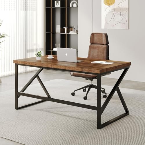 HSH Schreibtisch Industrieller Homeoffice Computertisch Farmhouse Metall und Holz Schreibtische PC Tisch für Student Schreib Studien PC Gaming Tish für Homeoffice Schlafzimmer Rustikal Braun 140 cm