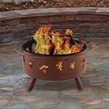 Pure Garden - Chimenea Redonda de leña para Exteriores de 32 Pulgadas con Cuenco de Acero, Recortes de Hojas, Pantalla de chispas, atizador de Troncos y Cubierta de Almacenamiento (óxido)
