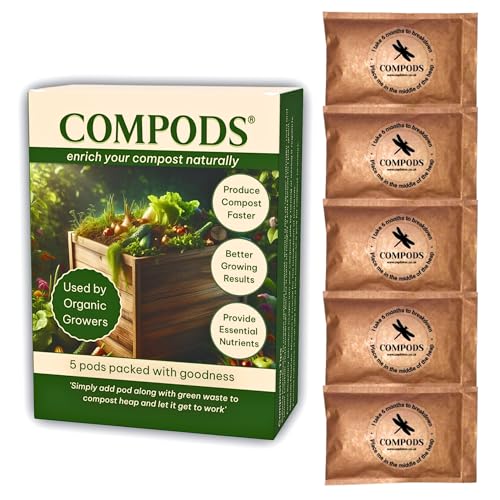 ComPods Organic Compost Activator and Accelerator Multi-Purpose Compost Maker Starter for Kitchen Bins Houseplants Gardens Speeds Up Composting Works on 150L Waste 5 Pods 150g