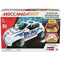 Meccano Junior, RC Police Car with Working Trunk and Real Tools, Toy Model Building Kit, STEM Toys for Kids Ages 5 and up