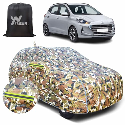 Image of Car Body Cover for Hyundai Grand i10 Nios, 100% Waterproof with Mirror & Antenna Pockets, Military Print Design, UV & Dust Protection, Triple Stitched, Sky Piping & Reflector (Jungle Print)