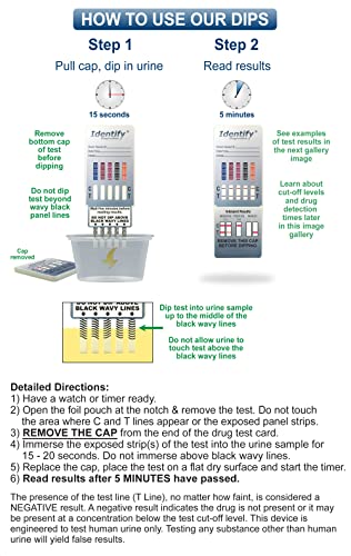 5 Pack Identify Diagnostics 10 Panel Drug Test Dip - Testing Instantly For 10 Different Drugs Thc50, Coc, Mop, Oxy, Mdma, Amp, Bar, Bzo, Met, Mtd Id-Cp10-Dip (5) #TOP3