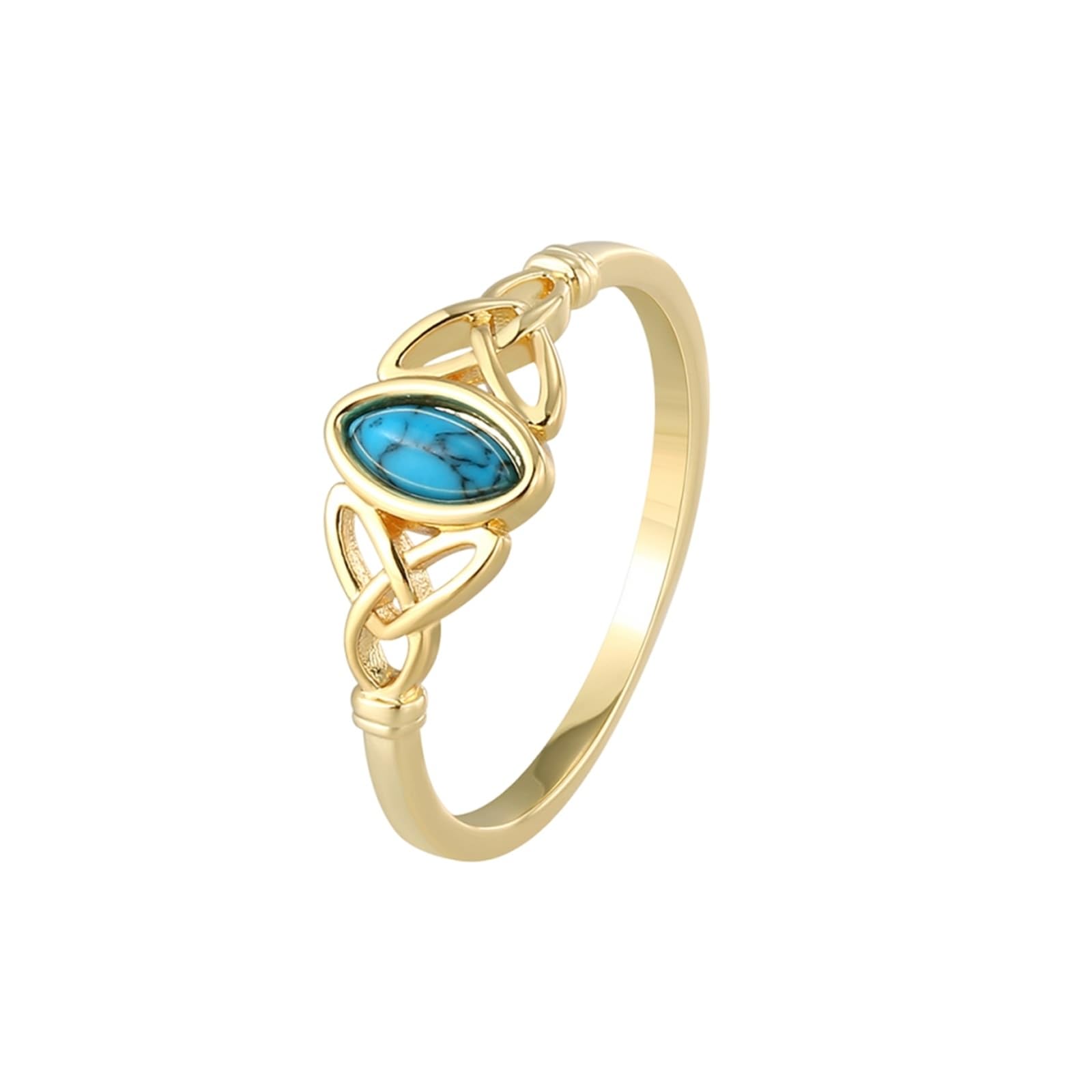 9 Karat/14 Karat/18 Karat Gelbgold Hochzeitsringe Türkis Blau, Ringe Frauen Fallen