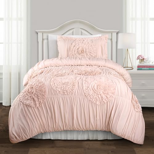 Image of Lush Decor Serena Comforter Set, 2 Piece Set, Twin XL, Blush - Pink Bedding Set Twinxl - Cute Comforter Twin XL Size - Coquette Dorm Decor