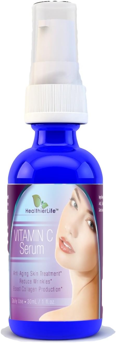 Natural Vitamin C Serum - The Best Anti Aging Skin Care Product for Women and Man - With Marine Collagen, Argireline + DMAE Fights Wrinkles, Rejuvenates Skin and Leaves Your Skin Radiant & More Youthful - Drop a Decade from Your Face - 1 oz, from HealthierLife - Certified GMP โ Made in the USA