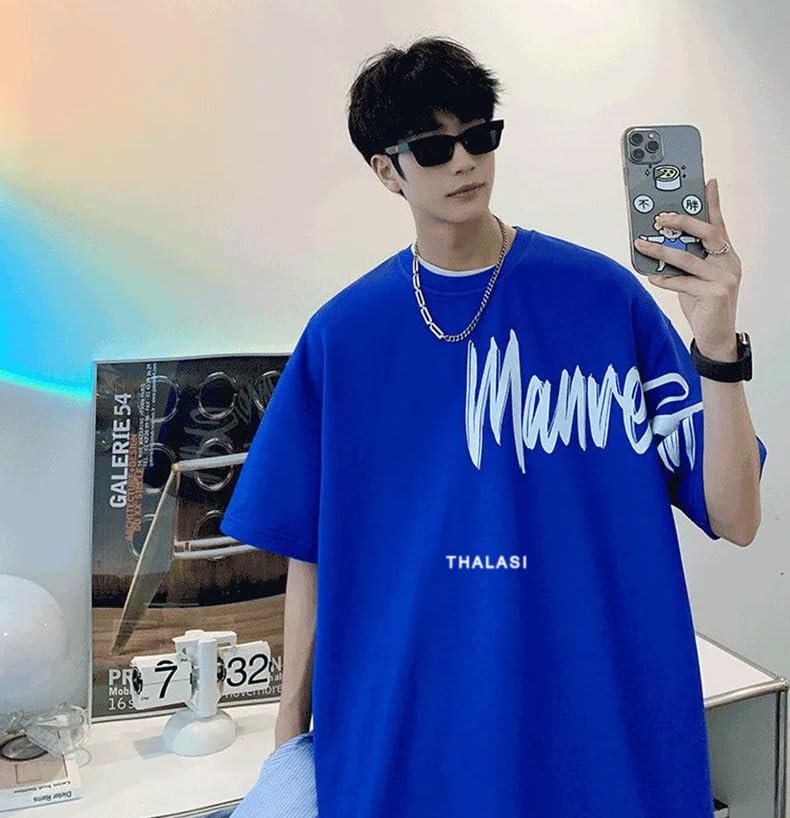Image of THALASI Urban Vibes Men's Black Oversized T-Shirt | Los Angeles Print T-Shirt for Men |Back Print T-Shirt for Men | Relaxed Baggy Fit | Round Neck & Half Sleeve