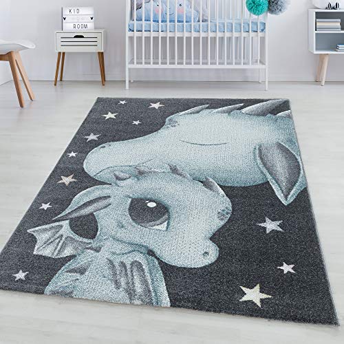 SIMPEX KinderTeppich, Drachen Design, Teppich Blau, 160 x 230 cm, Teppich für Kinder, Teppich...