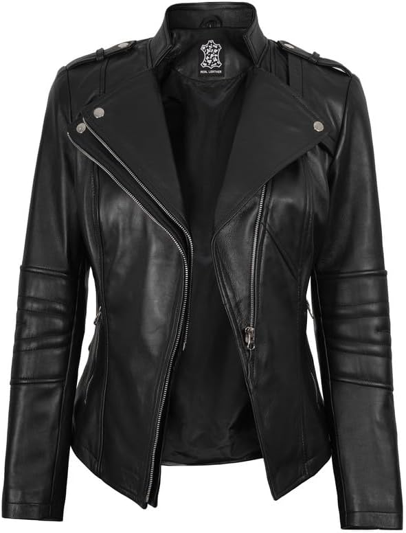 Blingsoul Womens Real Leather Jacket - Asymmetrical Leather Jackets for Women - Image 2
