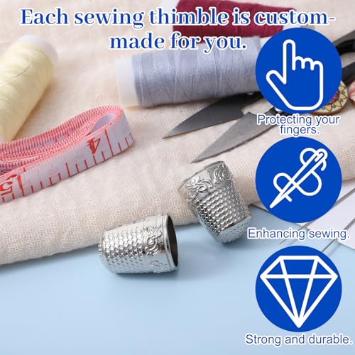 4 PCS Metal Sewing Thimbles, Thimbles for Hand Sewing Finger Protectors for Quilting, Embroidery and Knitting Needlework DIY Crafts Accessories (Silver) - Thumbnail 3