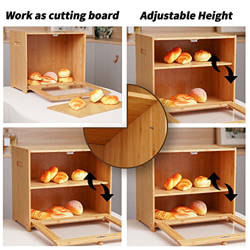 Vasmia Bread Box For Kitchen Countertop, Bamboo Storage Box With 2 Adjustable Layer, Large Capacity Bread Box With Acrylic Glass Window, Bread Storage Bin For Kitchen(Self-Assembly) #TOP4