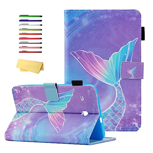 UUcovers Folio Case for Samsung Galaxy Tab E 8.0 inch 2016 Tablet (Model SM-T375/T377) with Stand Pencil Holder Card Pockets PU Leather Smart Auto Wake/Sleep Magnetic Cover, Pink Mermaid Tail Scale