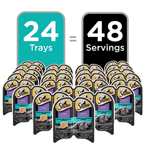 Sheba Wet Food PERFECT PORTIONS Paté Adult Wet Cat Food Trays (24 Count, 48 Servings), Signature Seafood Entrée, Easy Peel Twin-Pack Trays - Thumbnail 2