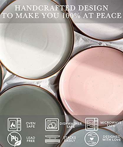 Mora Ceramic Dinner Plates Set Of 6, 10 Inch Dish Set - Microwave, Oven, And Dishwasher Safe, Scratch Resistant, Modern Rustic Dinnerware- Kitchen Porcelain Serving Dishes - Assorted Colors #TOP2