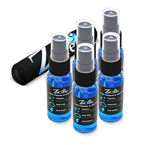 Anti Fog Spray for Eye & Sunglasses - 1Fl Oz Anti Static Glass & Lens Cleaner - Remove and Repel Dirt & Dust - Fog Free Cleaning Spray for Glasses, Eyewear, Goggles, Masks - (Pack of 5) & Microfiber Towel