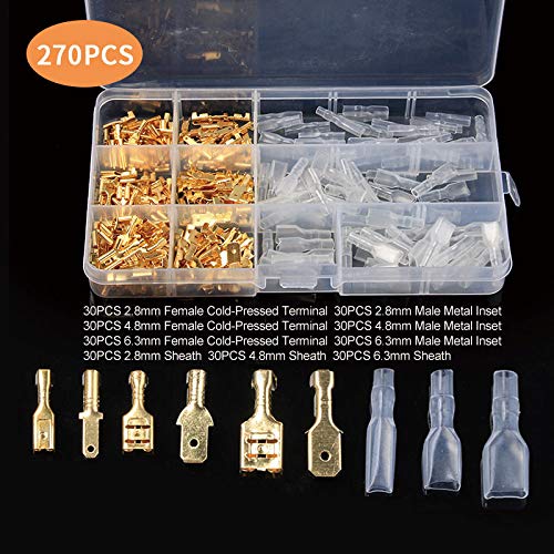 Kit assortimento di 270 connettori maschio e femmina isolati da 2,8/4,8/6,3 mm per terminali a crimpare elettrici.