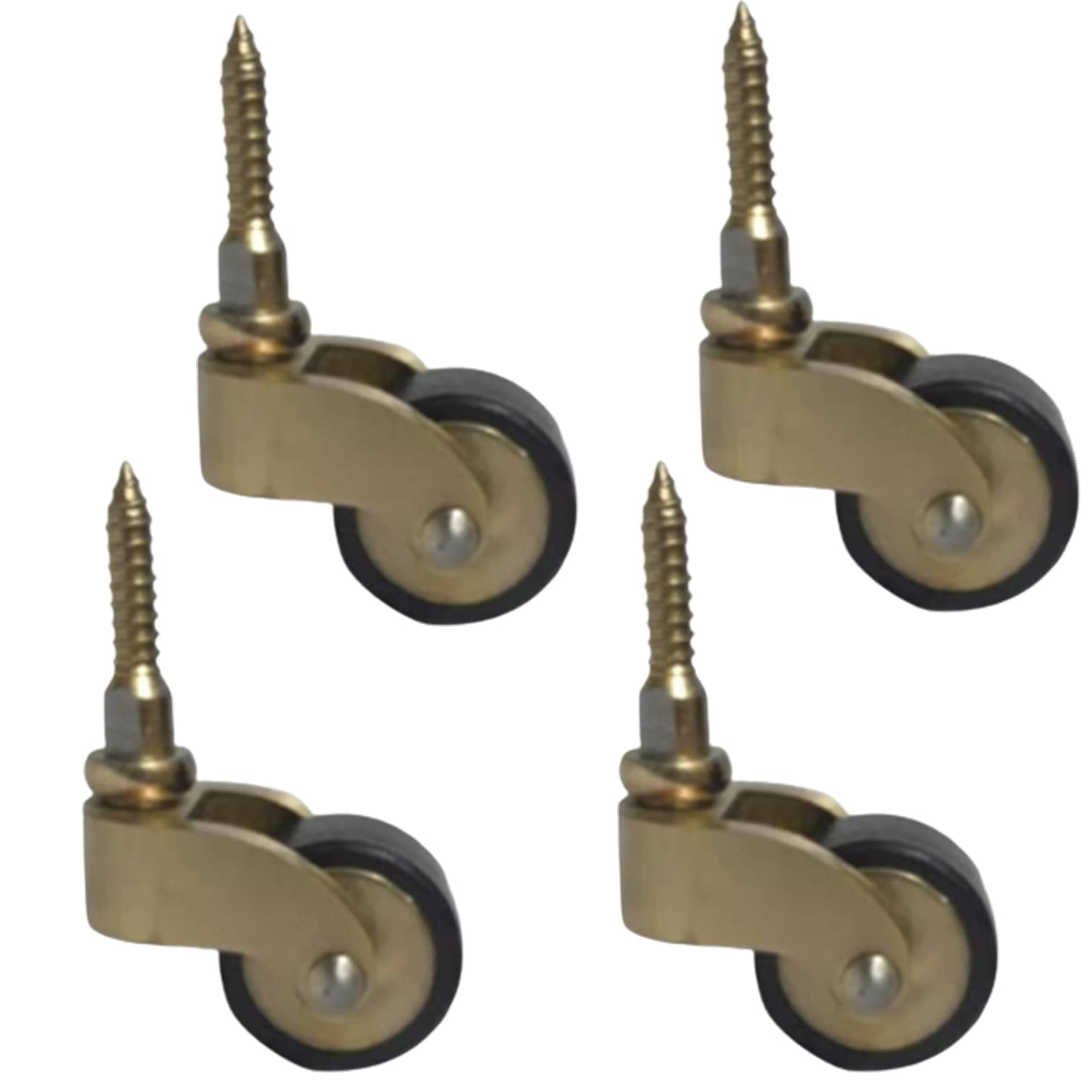 Nianxinn A Small Ntique Swivel Castor Wheels,Solid Polished Brass Furniture Casters,360° Rotation Rubber Wheels,With Screws,Replacement For Furniture,Sof,Chair,Cabinet,Load 150Kg,Set Of 4 (A)