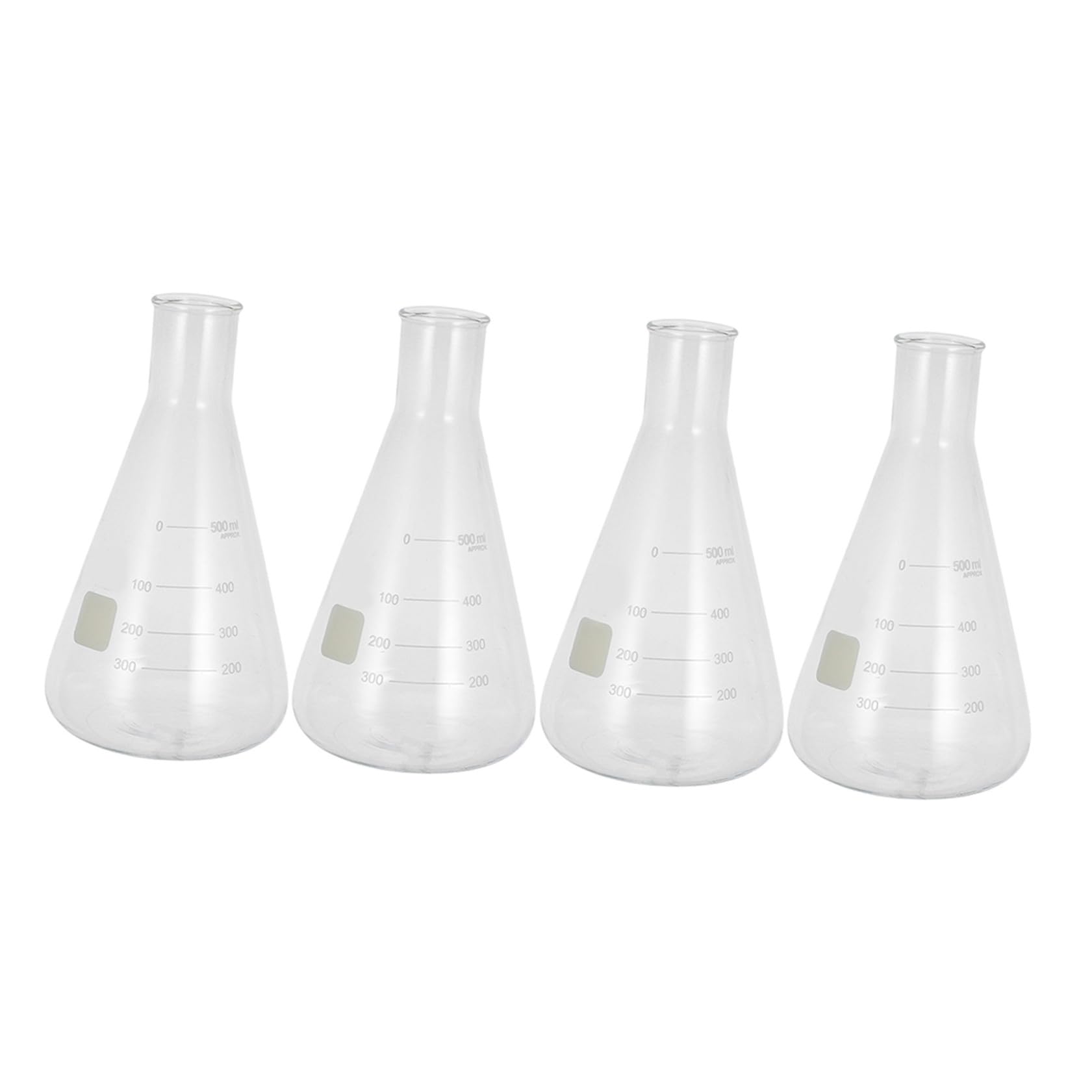 KOMBIUDA Matraz Erlenmeyer Cónico de Vidrio de Borosilicato 500 Ml, Set de 4 Piezas Espesado para Cristalografía de Laboratorio, Herramienta para Experimentos Escolares y Estilo Aleatorio