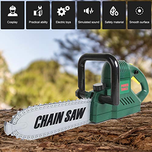 Liberty Imports Kids Electric Chainsaw Toy Tool Pretend Play Set with Safety Goggles, Work Gloves | Rotating Chain and Realistic Sound Effects