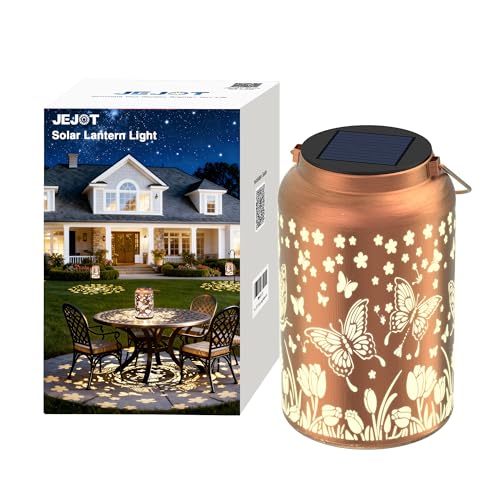 Image of JEJOT Butterfly Solar Lanterns Outdoor Waterproof, Mothers Day Gifts, Birthday Gifts for Women Mom Grandma,Metal Hanging Solar Lantern for Yard,Garden,Porch Landscape Deconrations-1 Pack