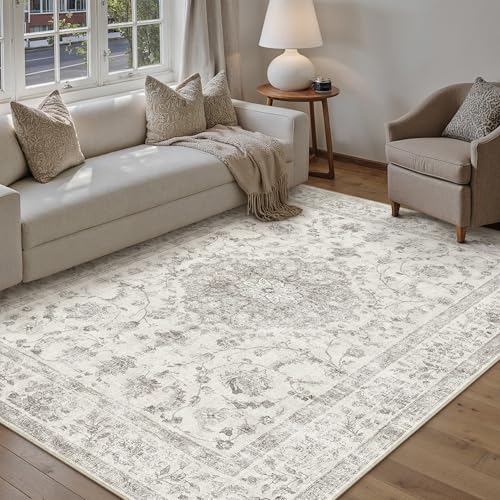 Beige Teppich Wohnzimmer 80x150cm Waschbarer Vintage Teppiche for Living Room kurzflor rutschfest Weich Böhmischen Retro Carpet für Küchen Schlafzimmer Büro Esszimmer Bedroom Grimm | Beige 8