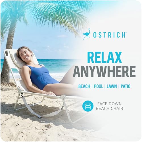 Image of Ostrich 72 by 22 Inch Versatile Chaise Lounge Portable Reclining Lounger, Outdoor Patio, Beach, Lawn, Camping, or Pool Tanning Chair, White