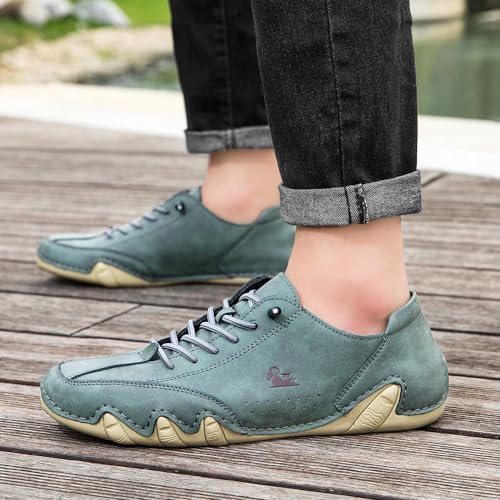 Men's Slip on Loafers Breathable Leather Shoes Fashion Lace up Casual Lightweight Sneakers Rubber 9.5 Green by Asifn - Used condition - Image 2