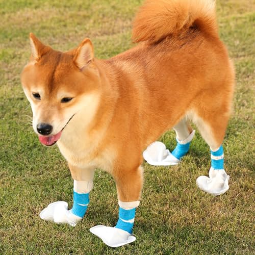 CutitiUU 20 Stück Einweg-Hundeschuhe für verletzte Pfoten,20er Pack Hundeschuhüberzüge,1 Rolle Verbandsmaterial gratis,verstellbare Einweg-Hundesocken,Haustierbandagen für Hunde