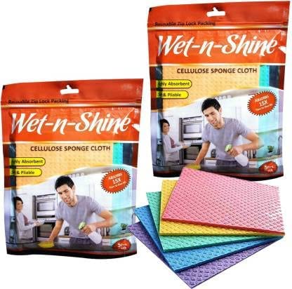 Image of ORSOP Household and Kitchen Cleaning Sponge, Microfiber Kitchen Wipes,Multipurpose Absorbent, Reusable (Multicolor) Wet and Dry Nylon Cleaning Cloth (5 Units) (15)